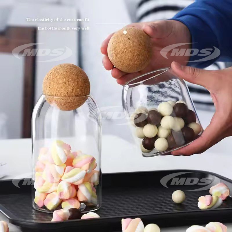 Wholesale Round Borosilicate Glass Storage Jars With Cork Lids