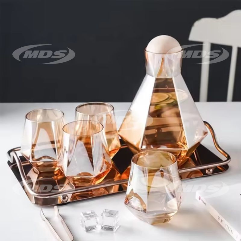 Hexagonal Diamond Cold Water Pitcher Glass Cup Set Drink Water Carafe Kit