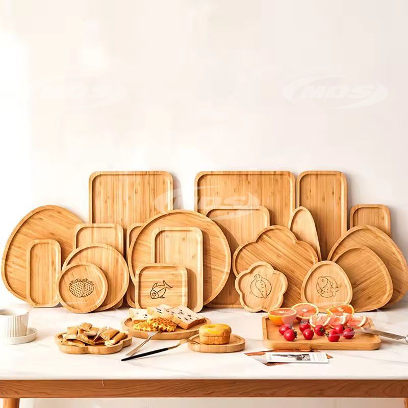 Custom Solid Wood Tray Round Square Irregular Food Serving Trays Natural Bamboo Wooden Serving Tray