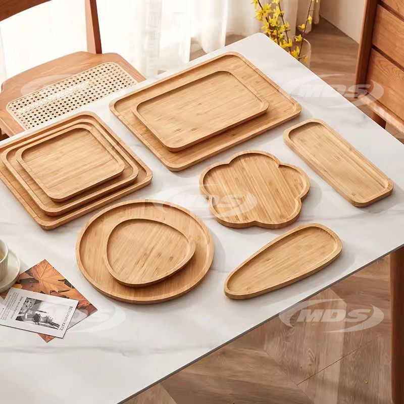 Custom Solid Wood Tray Round Square Irregular Food Serving Trays Natural Bamboo Wooden Serving Tray