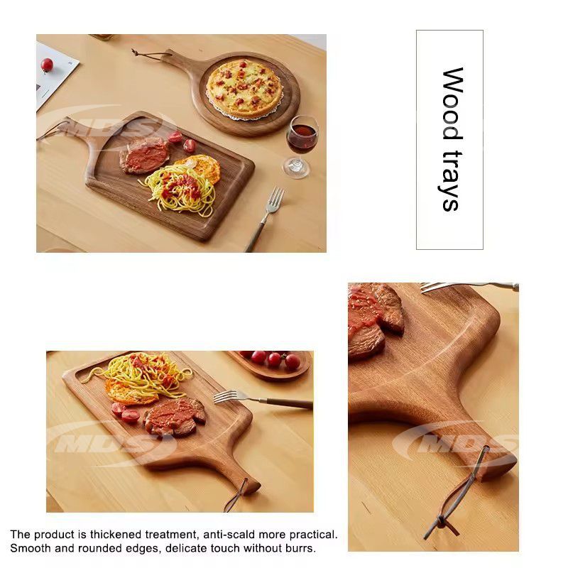 Modern Acacia Wood Pizza Board Solid round and Square Walnut Wood Steak Plate for Restaurant western food Serving