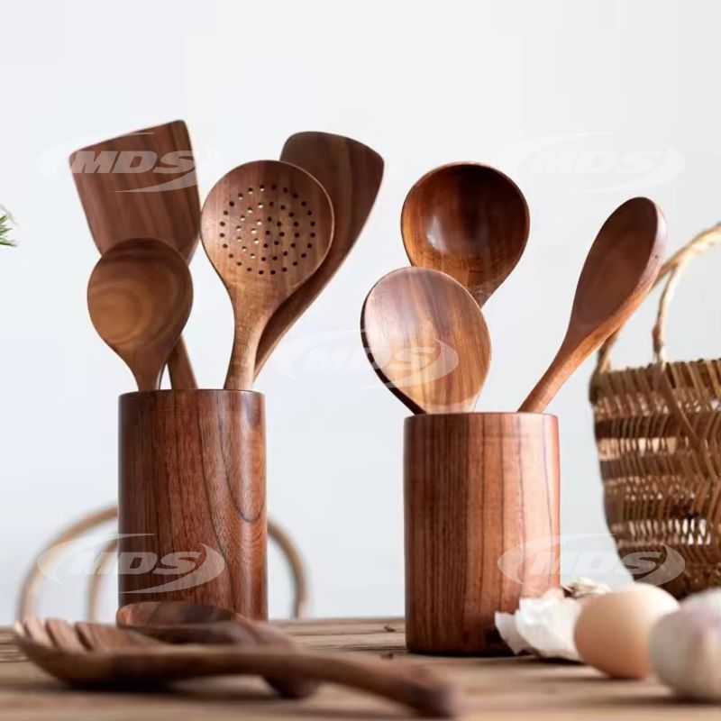 Wooden Spoons for Cooking Nonstick Kitchen Utensil Set Natural Teak Cooking Tools Custom Wood Utensils