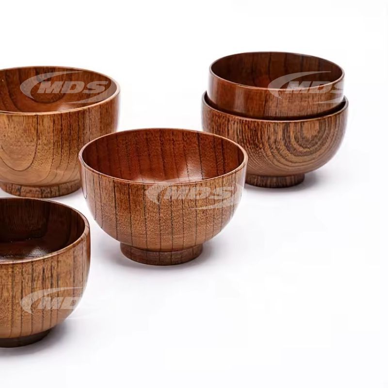 Anti-Scald Creative Whole Wooden Round Soup Rice Noodle Bowls Wood Serving Bowl