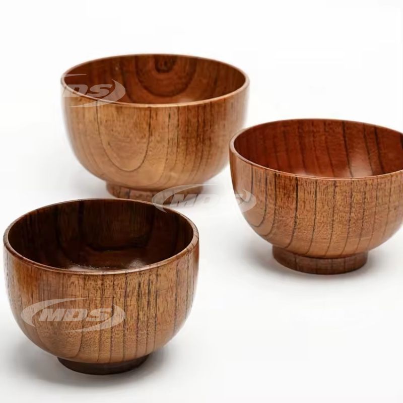 Anti-Scald Creative Whole Wooden Round Soup Rice Noodle Bowls Wood Serving Bowl