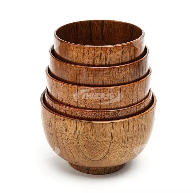 Anti-Scald Creative Whole Wooden Round Soup Rice Noodle Bowls Wood Serving Bowl