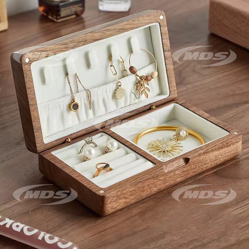 Black Walnut Wooden Jewelry Storage Box Rings Earrings Bracelets Engraved Logo Custom Wood Jewelry Box