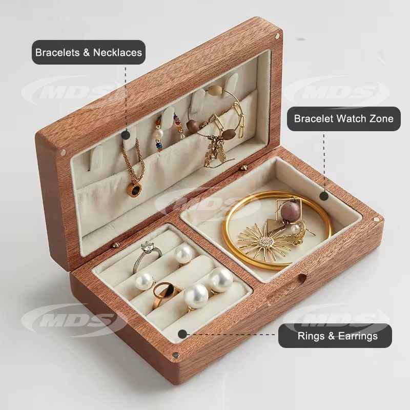 Black Walnut Wooden Jewelry Storage Box Rings Earrings Bracelets Engraved Logo Custom Wood Jewelry Box