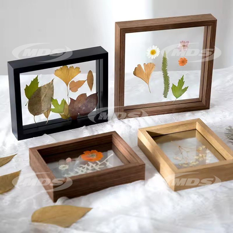 European Style Picture Frame Mdf Wood Double Sided Glass Floating Picture Photo Frame For Home Decor