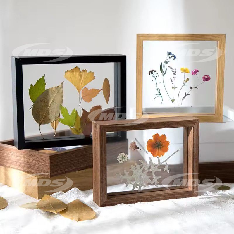 European Style Picture Frame Mdf Wood Double Sided Glass Floating Picture Photo Frame For Home Decor