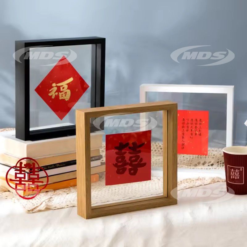 European Style Picture Frame Mdf Wood Double Sided Glass Floating Picture Photo Frame For Home Decor