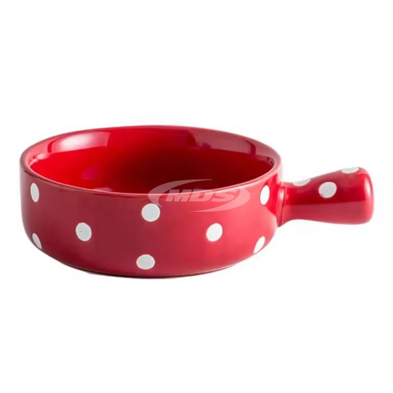 Creative Polka Dots Ceramic Oatmeal Dessert Noodle Bowl Single Handle Ceramic Baked Bowl