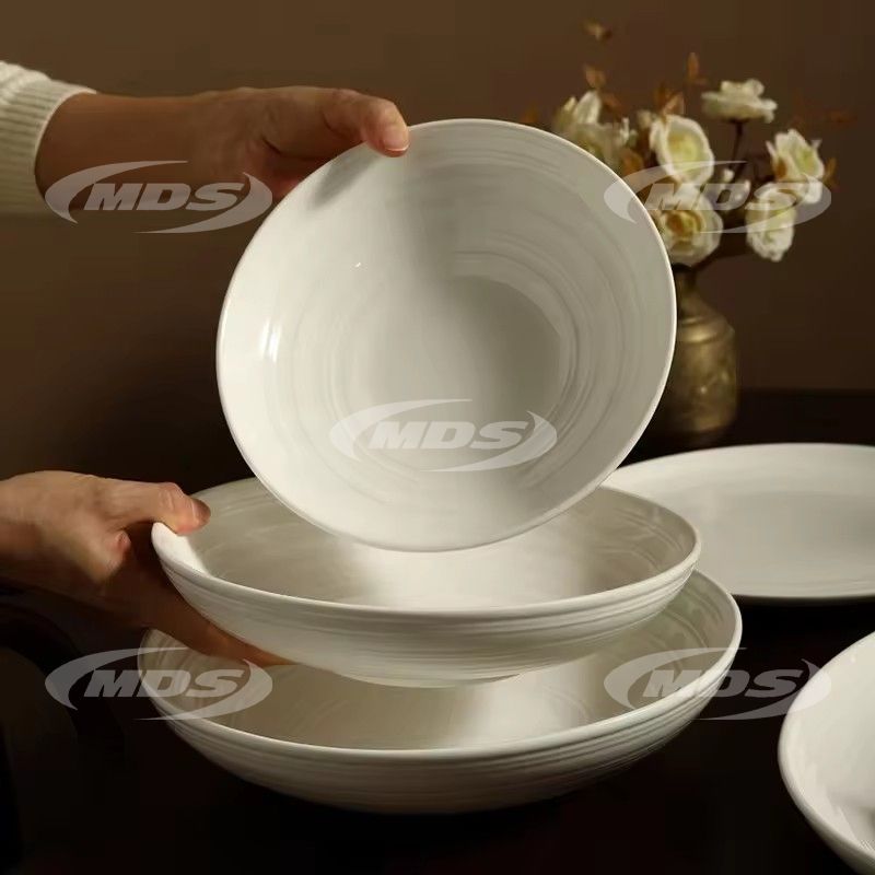 Custom Logo Printed Porcelain Dinner Plates Set 46 Pieces Porcelain Tableware Wholesale White Embossed Ceramic Dinnerware