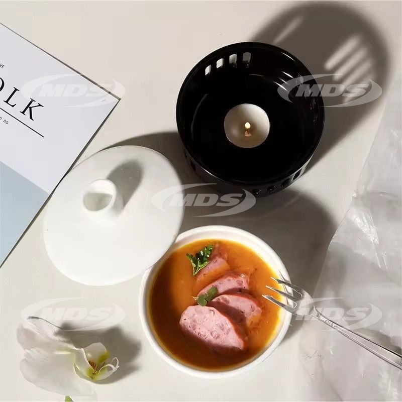 Custom White Gold Rim Ceramic Soup Pot Hotel Tableware Stock Pot Tonic Stew Soup Cup Bowl Set