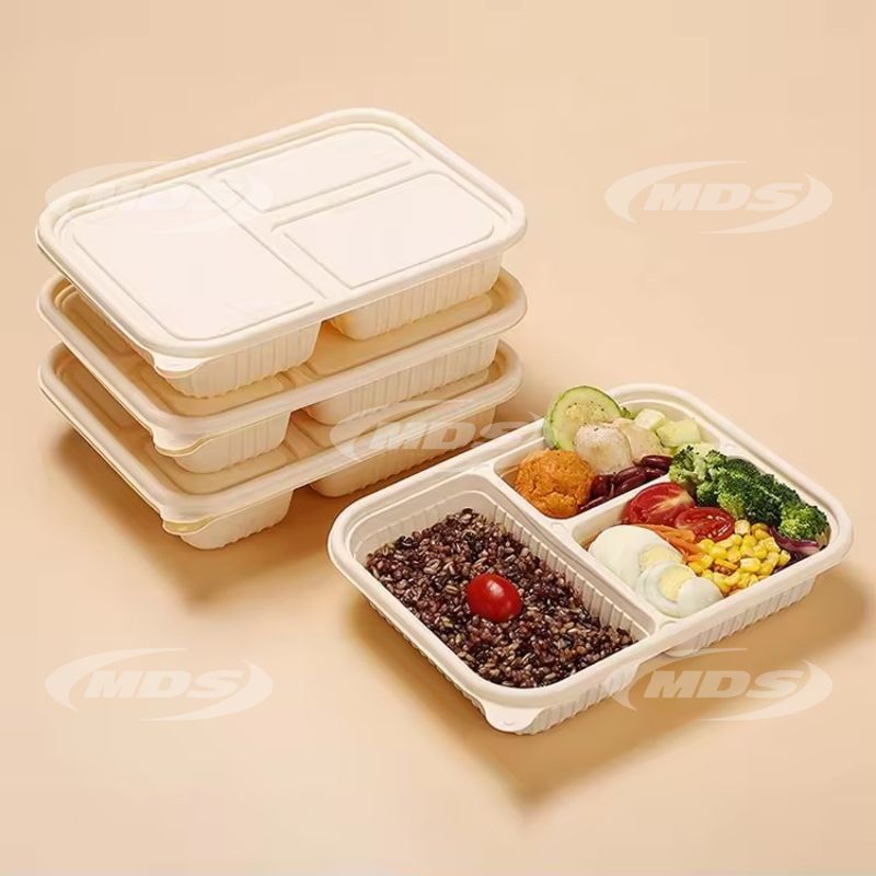 Eco-friendly Meal Prep 3 Compartment Takeaway Cornstarch Lunch Box Disposable Food Container With Lid