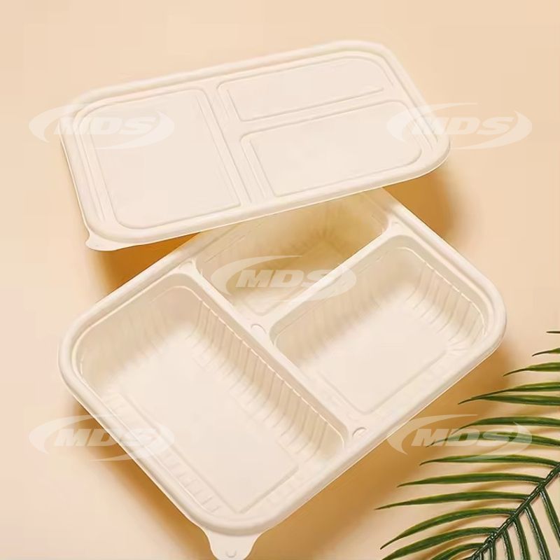 Eco-friendly Meal Prep 3 Compartment Takeaway Cornstarch Lunch Box Disposable Food Container With Lid