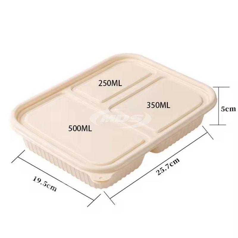 Eco-friendly Meal Prep 3 Compartment Takeaway Cornstarch Lunch Box Disposable Food Container With Lid