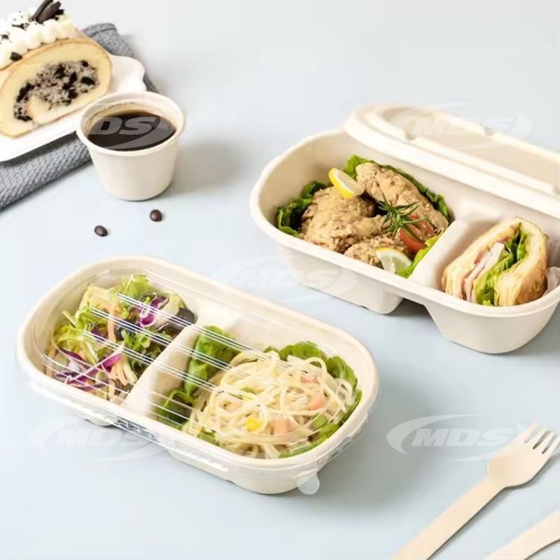 Biodegradable 8 inch 9 inch Bagasse Lunch Box Container Packaging Takeaway Paper Pulp Lunch Box