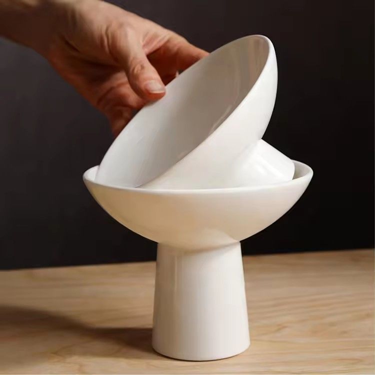 Ceramic tall ice cream fruit serving bowls simple multi-purpose footed ceramic dessert bowl