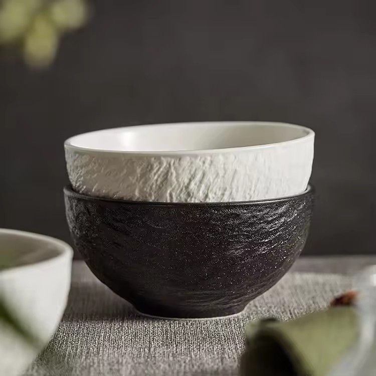 Creative Mocha rock grain white black underglaze home kitchen rice soup serving ceramic bowl