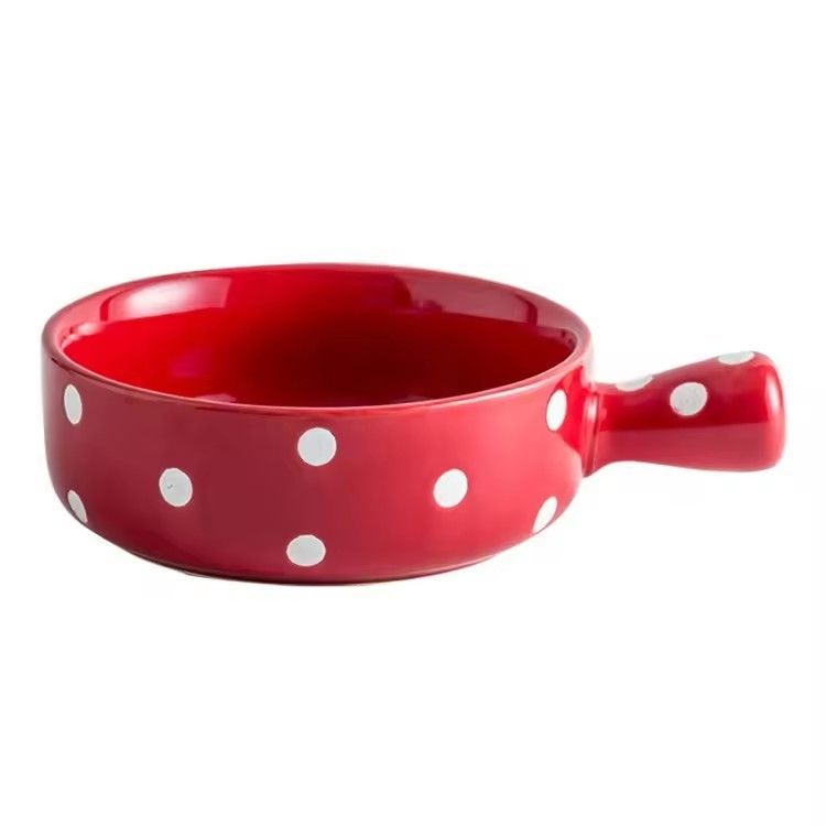 Creative polka dots ceramic oatmeal dessert noodle bowl single handle ceramic baked bowl