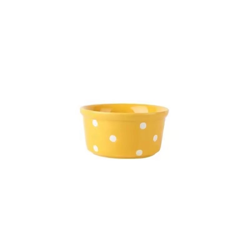 Custom ceramic bakeware souffle dish polka dots ceramic ramekin baked souffle bowl