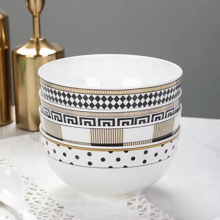 High grade bone china bowls set custom kitchen rice soup 4.5inch 6inch 7inch serving ceramic bowl