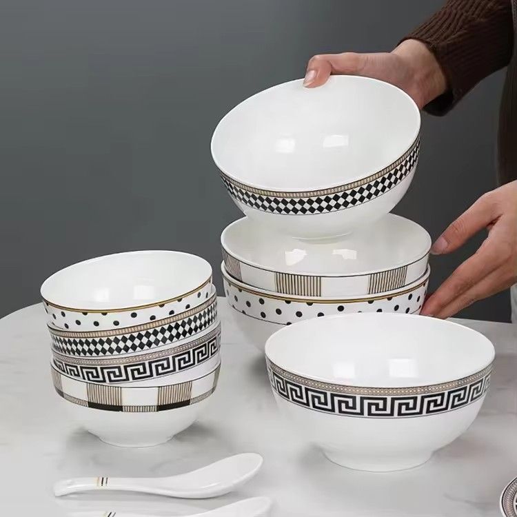 High grade bone china bowls set custom kitchen rice soup 4.5inch 6inch 7inch serving ceramic bowl