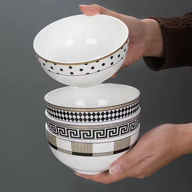 High grade bone china bowls set custom kitchen rice soup 4.5inch 6inch 7inch serving ceramic bowl