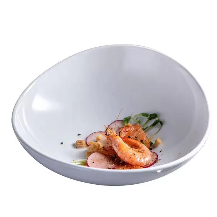 Irregular ceramic serving bowl hotel restaurant white ceramic salad bowl restaurant tableware