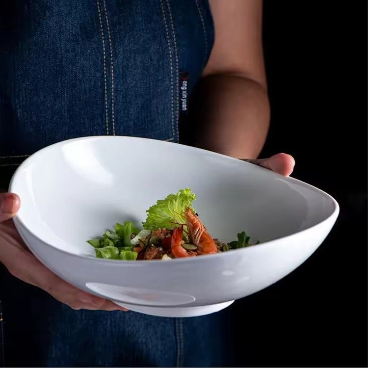 Irregular ceramic serving bowl hotel restaurant white ceramic salad bowl restaurant tableware