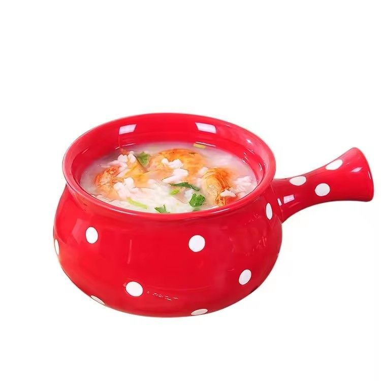 Nordic polka dots salad soup cereal bowl single handle ceramic bowl ceramic handle bowl