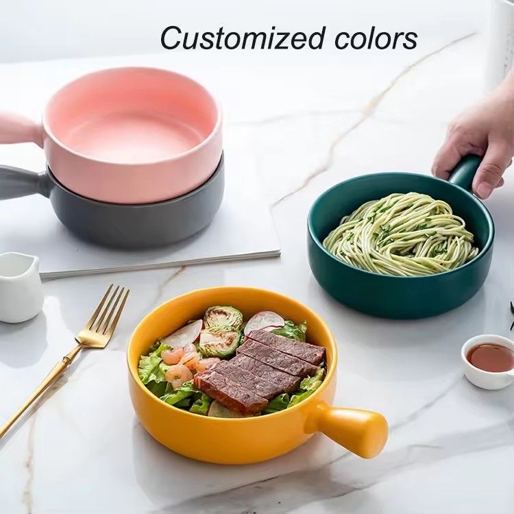 Nordic tableware custom ceramic handle bowl household oven baking bowl with handle