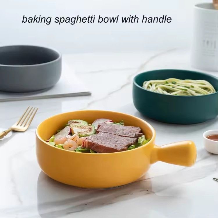 Nordic tableware custom ceramic handle bowl household oven baking bowl with handle