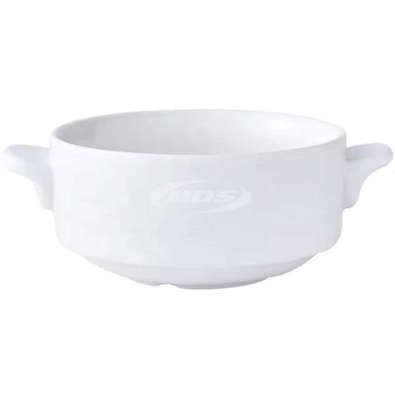 Nordic white porcelain bowls hotel custom logo dessert soup ceramic bowl with double handle