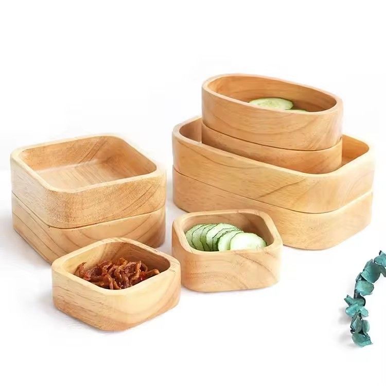 Plywood salad bowl custom square wooden acacia bowls pinewood rubber wood square bowl