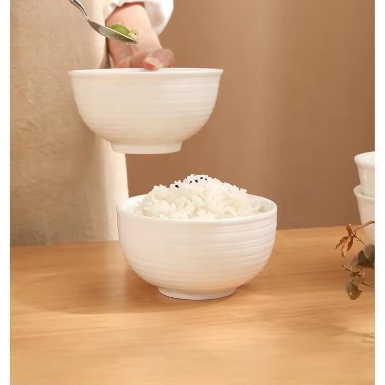 Simple white ceramic rice soup bowl hotel restaurant tableware underglaze bowl set