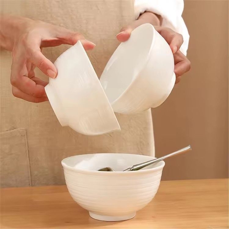 Simple white ceramic rice soup bowl hotel restaurant tableware underglaze bowl set