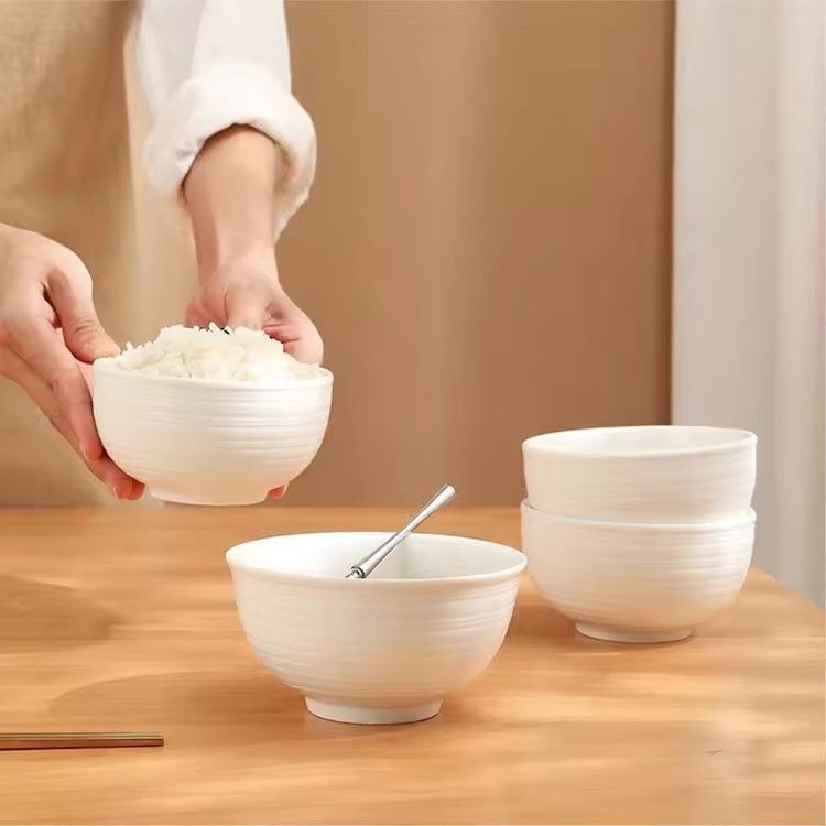 Simple white ceramic rice soup bowl hotel restaurant tableware underglaze bowl set