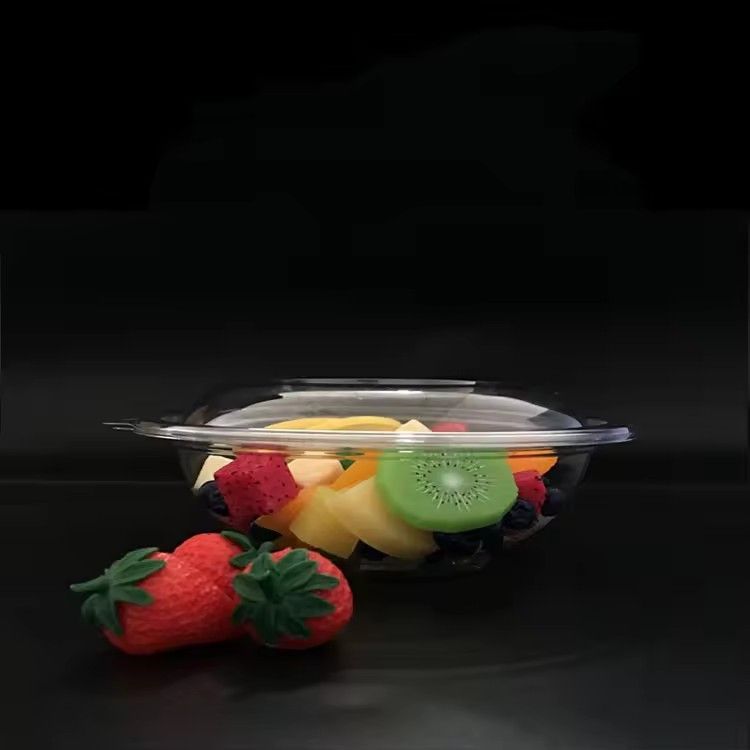 Transparent eco-friendly 770ml disposable plastic pet salad bowl with plastic lid