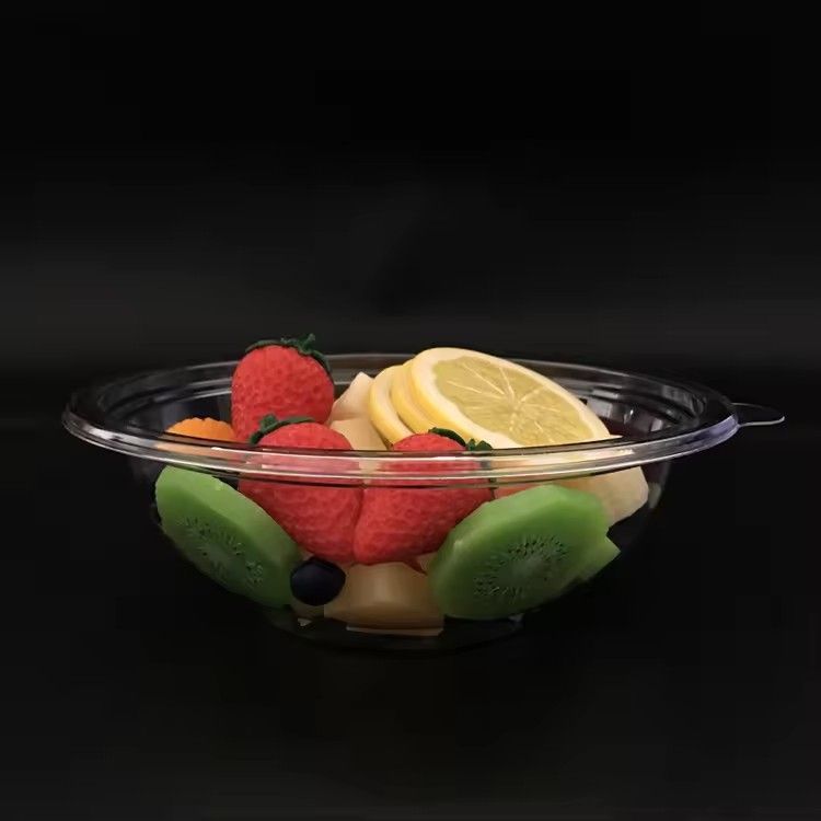 Transparent eco-friendly 770ml disposable plastic pet salad bowl with plastic lid