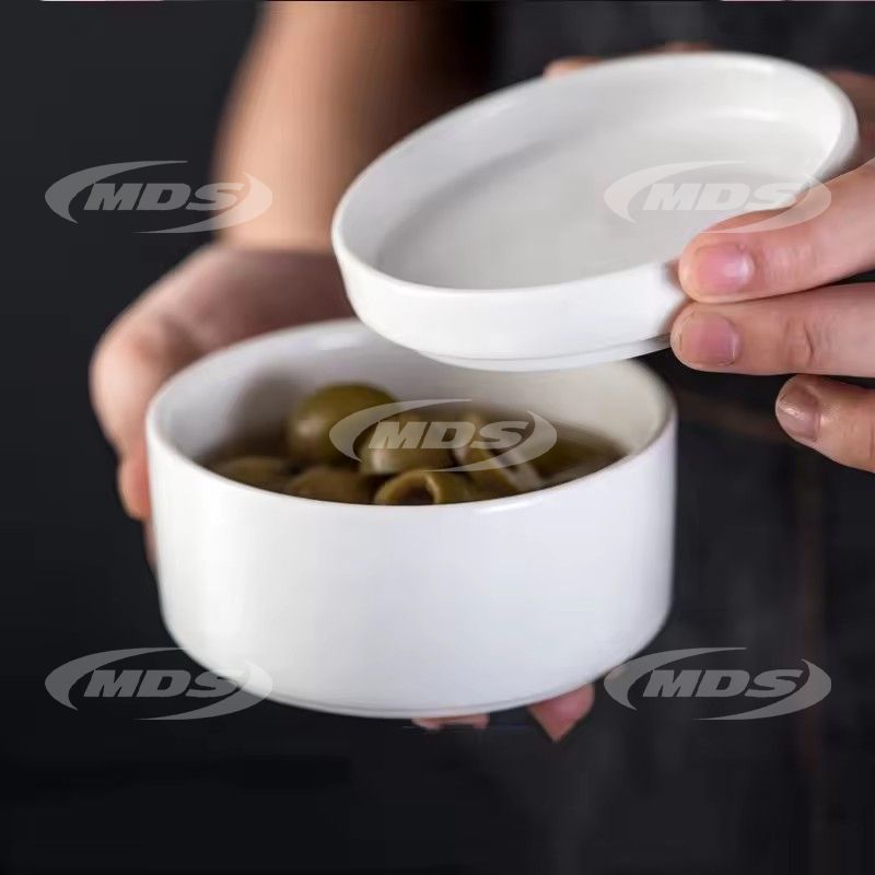 White ceramic dinnerware set soup steamer bowl with lid kitchen ceramic food storage container preservation bo