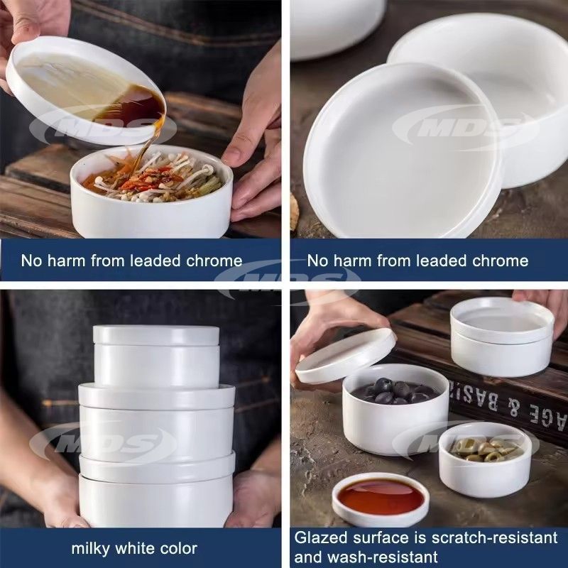 White ceramic dinnerware set soup steamer bowl with lid kitchen ceramic food storage container preservation bo