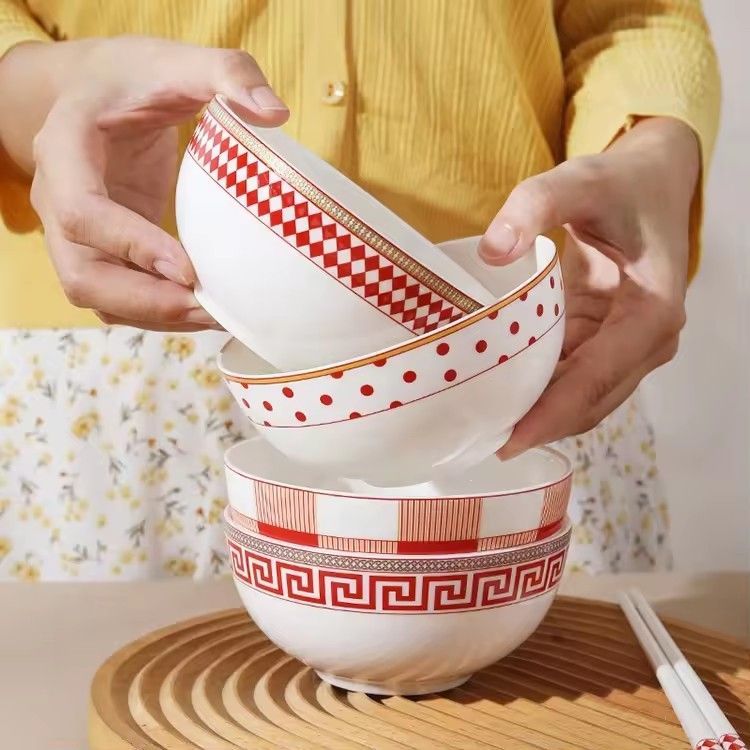 Ceramic dinner plates geometric tableware set red food plate set soup bowl plate and bowls set for restaura