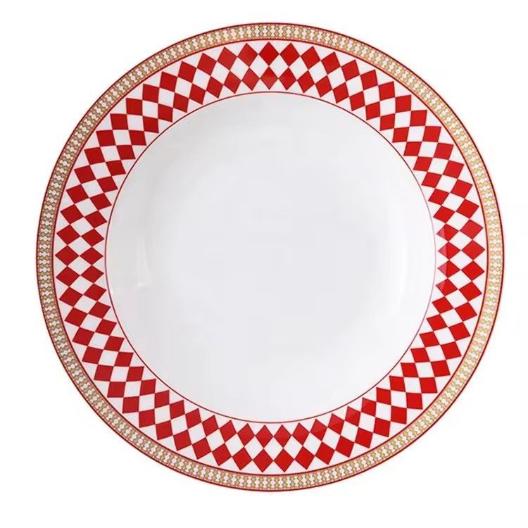 Ceramic dinner plates geometric tableware set red food plate set soup bowl plate and bowls set for restaura