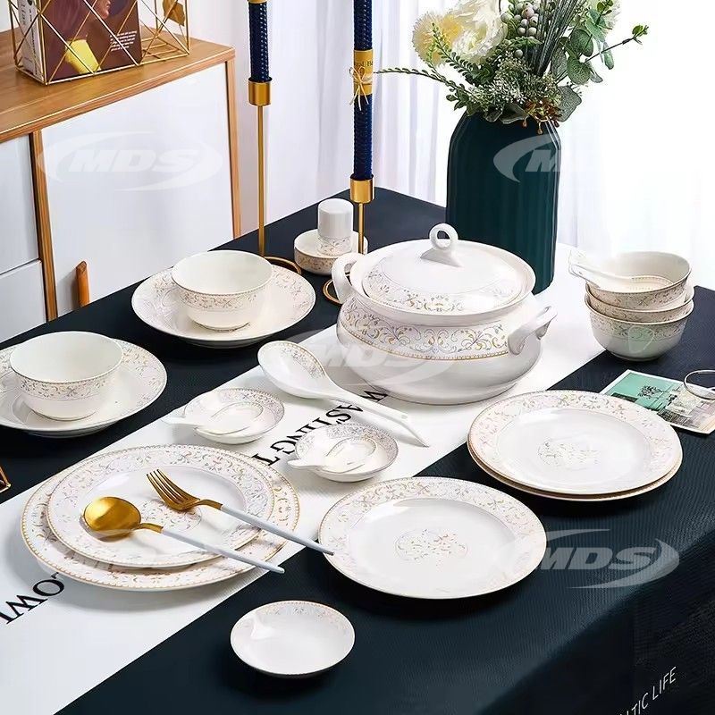 Custom logo luxury gift 56pcs bone china dinner sets homeware 28pcs service dinnerware ceramic tableware set