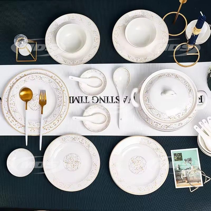 Custom logo luxury gift 56pcs bone china dinner sets homeware 28pcs service dinnerware ceramic tableware set