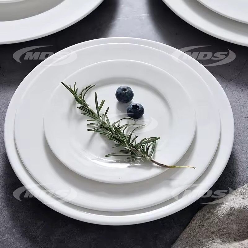 Custom logo restaurant hotel white ceramic catering plate 5/6/7/8/10/11/12 inch round dinner flat ceramic plates