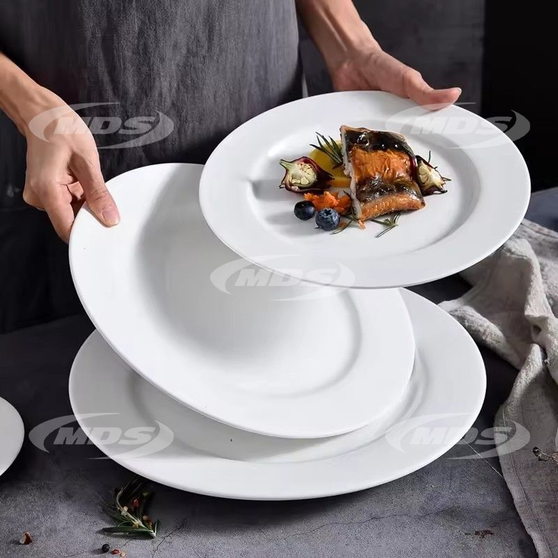 white ceramic catering plate