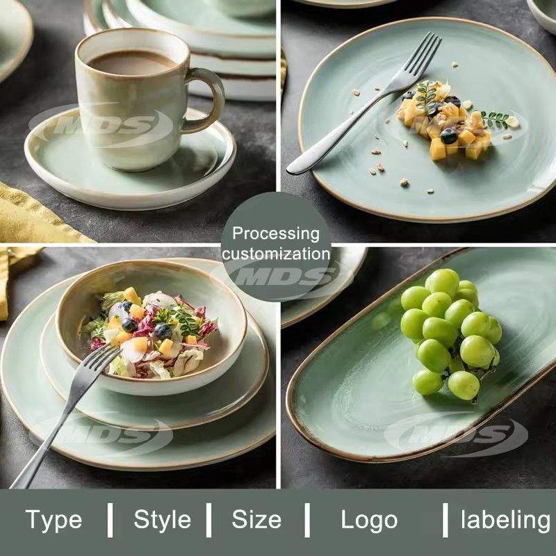 Dinner set plate ceramic porcelain bowl mug coffee cup saucer luxury light gradient green 18