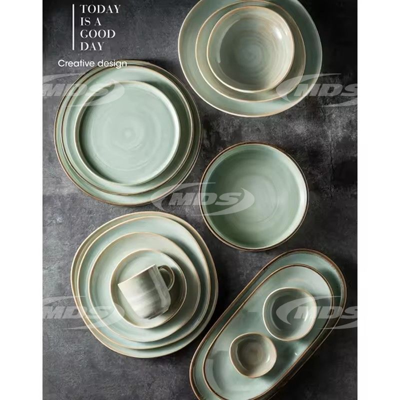 Dinner set plate ceramic porcelain bowl mug coffee cup saucer luxury light gradient green 18